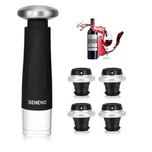 Beneno Wine Saver Vacuum Pump with 4 Vacuum Wine Bottle Stoppers